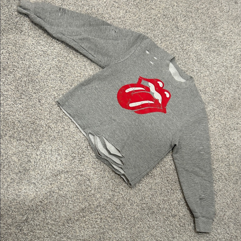 Kiss Gray Distressed Cropped Sweatshirt